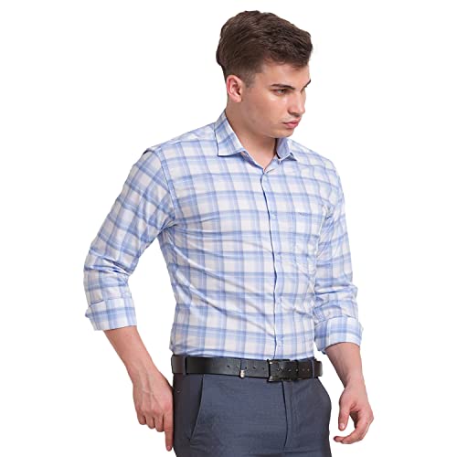 Image of Park Avenue Men's Cotton Blend Checks Pattern Slim Fit Cut Away Collar Full Sleeve Casual Shirt