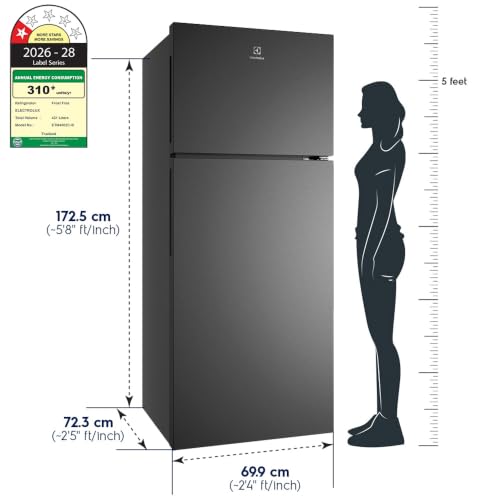 Image of Electrolux 431L 1 Star Double Door Refrigerator with AI AutoSense, GreenZone AHC Technology, Frost Free, Inverter Compressor, Sphere Ice Tray, UltimateTaste 700, ETM4302C-B, Charcoal Black