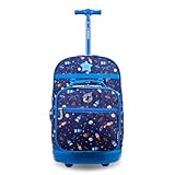 J World Duo Kids Rolling Backpack With Lunch Box Set. School Bookbag on Wheels, Spaceship