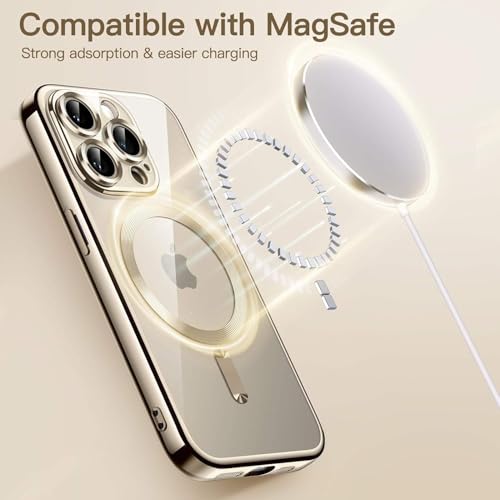 Image of TPU Designed for iPhone 15 Pro Max Luxury Electroplating Case [Magnetic MagSafe] [Integrated Lens Protection] Back Cover Case for iPhone 15 Pro Max (Blue)