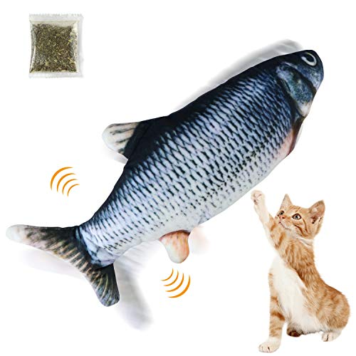 BEELIKE Cat Toy Moving Fish Electric Cat Kicker Toy Realistic Flopping Fish Simulation Wiggle Fish Catnip Toys Motion Activated Kitten Toy Plush Interactive Cat Toys Kitty Toy for Cat Exercise