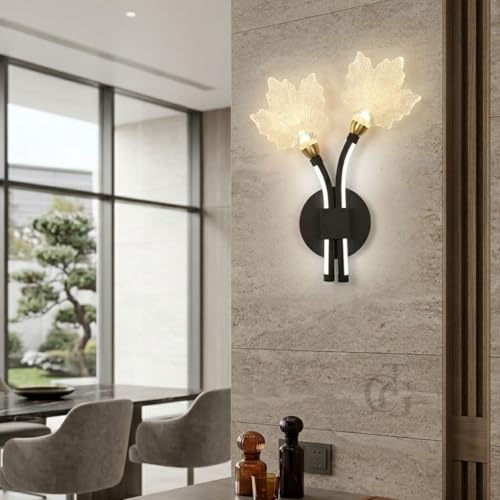 Image of Modern LED Wall Sconce Light, Dual Holly Leaf Design, Metal Base with Three Colour Illumination (Warm White, Natural White, Cool White), Indoor Decorative Lighting|Black