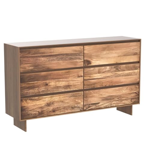 Image of Sheesham Wood Sideboard Cabinet with 6 Drawer Storage for Living Room Home and Office | Chest of 6 Drawer | Sheesham Wood (Light Black)
