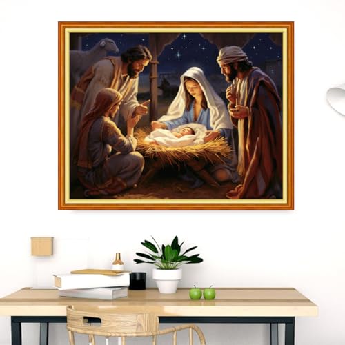 Image of Dimensean Stamped Cross Stitch Kits Full Range of Embroidery Patterns Starter Kits for Beginners Adult DIY Cross Stitches Needlepoint Kits 11CT-Nativity 16x20 inch