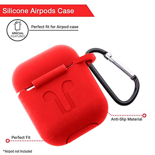 Image of Colorcase Silicone Shock Proof Protection Sleeve Skin Carrying Bag Box Cover Case for Apple AirPods 1&2 Wireless Headset Earphone (Red)