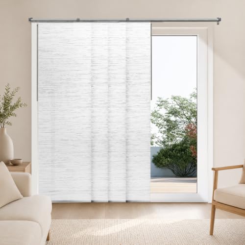 CHICOLOGY Panel Track Blinds, Off White Weave, 86"x96", Cordless, Divider