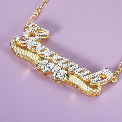Name Plate Necklaces Double Plated Name Necklace Personalized Custom Name Necklace with Heart 18k Gold Plated Nameplate Pendant for Women2