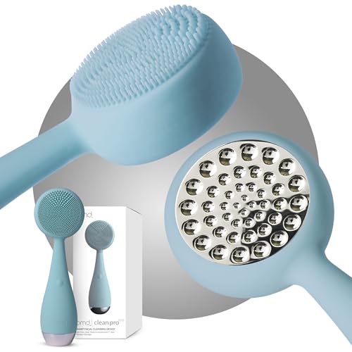 PMD Clean Pro Silver - Smart Facial Cleansing Device with Silicone Brush & Pure Silver ActiveWarmth Anti-Aging Massager - Waterproof - SonicGlow Vibration - Clear Pores & Blackheads