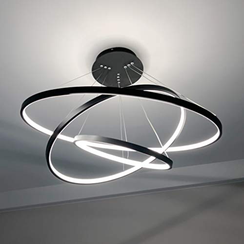 Dearlan Modern Led Chandelier Lighting Dimmable Ceiling Dining Room Chandeliers Contemporary Living Room Light Fixtures Hanging 3 Ring Foyer Bedroom Pendant Lights Cool White Black #TOP3