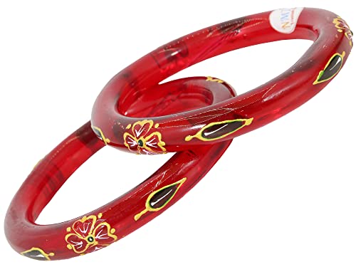 Image of NMII Traditional Glass With Diamond Cutting Pattern Glossy Finished Stylish Kada Set For Women And Girls | Crystal Glass Kada Bangles Set For Wedding, Festive