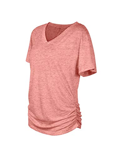 Image of WIHOLL Womens Summer T-Shirts Short Sleeve V Neck Dolman Tops with Side Shirring Loose Fit Shirts Spring Fashion
