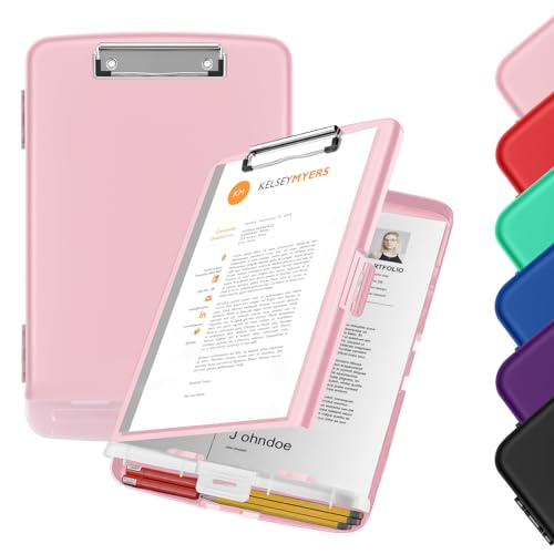 WENYA Portapapeles A4 con almacenamiento, portapapeles de plástico A4 con compartimento separado para bolígrafos, para escuela, oficina, personal médico (rosa)