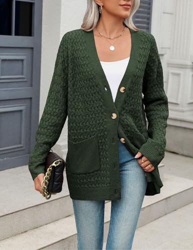 Image of Zeagoo Cardigan Sweaters for Women Long Sleeve Fall Clothes Button Down Top | Long Sleeve Chunky Cable Knit Fall Cardigans Sweaters,Button Down Open Front Outerwear,Womens Tops,Cardigan with Pockets