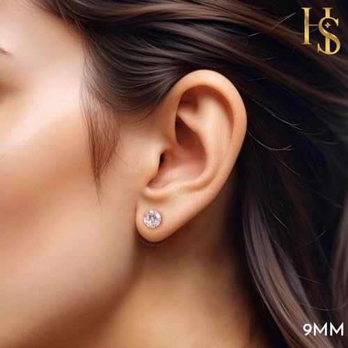 Image of HIGHSPARK 925 Silver Solitaire Stud Earrings | 92.5 Sterling Silver & Round Brilliant Cubic Zirconia Tops for Men Women