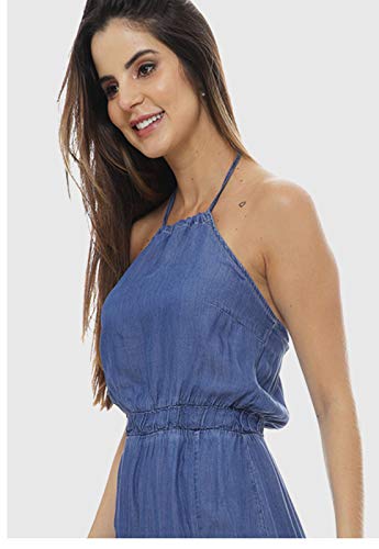 Vestido Longo Jeans SOB Frente Única com Abertura Lateral