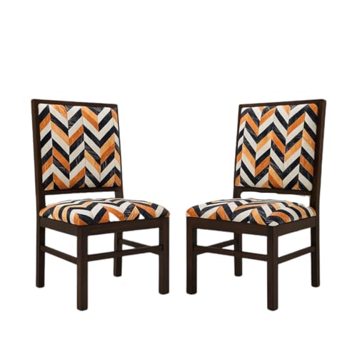 Image of KENDALWOOD Furniture | Solid Sheesham Wood Dining, Study Chair | Multipurpose Chair Set of 2 | Color:- Walnut Finish with Multicolor Printed Cushions | 1 Year Warranty |
