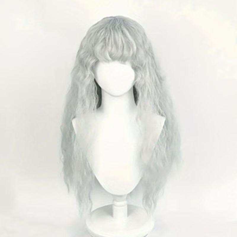 Women Long Wavy Gray Wig Synthetic Hair with Bangs for Griffith Cosplay Halloween