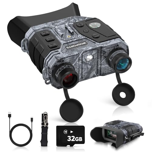 WOSPORTS 4K Night Vision Goggles with 36MP Photo, 1300FT Range, Built-in Flashlight & Compass, 5000mAh Battery, Supports 256GB SD, for Security, Camping, Travel Use Camo Full Color & No Helm