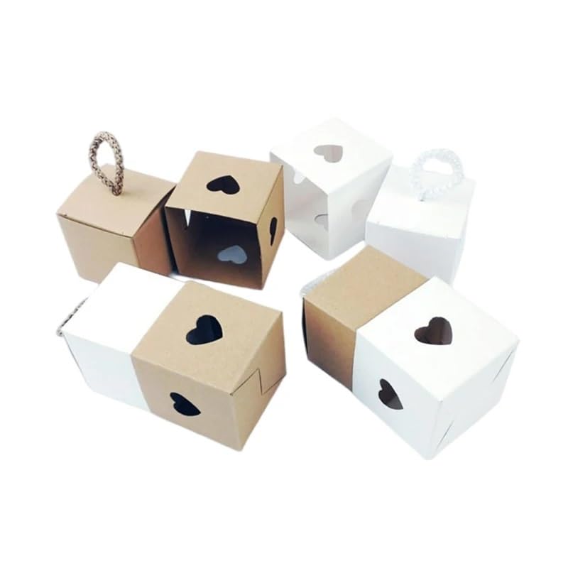 Bolsa de regalo Kraft Caja de regalo de papel Kraft 25/50 piezas, caja de caramelo cuadrada en forma de corazón con cuerda, bolsas de embalaje de mano, suministros de fiesta de cumpleaños y boda