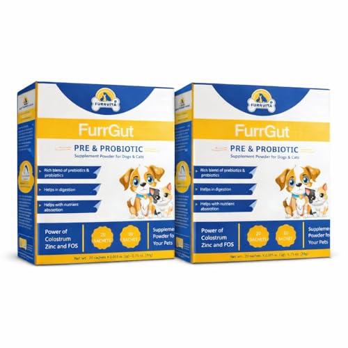 Image of FurrGut Dog Probiotic Supplement for Dogs & Cats - Pre & Probiotic Powder for Gut Health, Loose Motion, Diarrhea, Gas & Digestion Support | Pet Immunity Booster | 20 Sachets Each (Pack of 2)