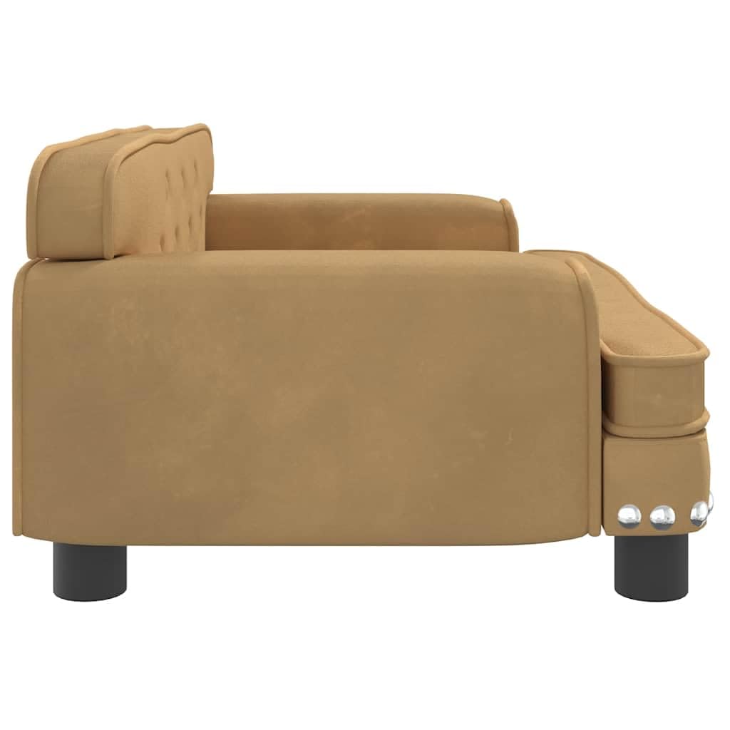 Cuccia per cani in velluto marrone con schiuma, 70 x 45 x 30 cm, robusto divano in legno di pino per cani di piccola taglia, antiscivolo, lavabile, ideale come cuccia per animali domestici
