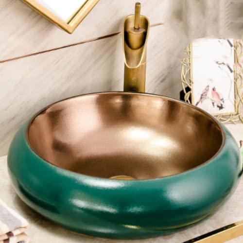 YYZD® Lavabo de cerámica Lavabo de baño con lavabo de inodoro acristalado dorado-14 Cover