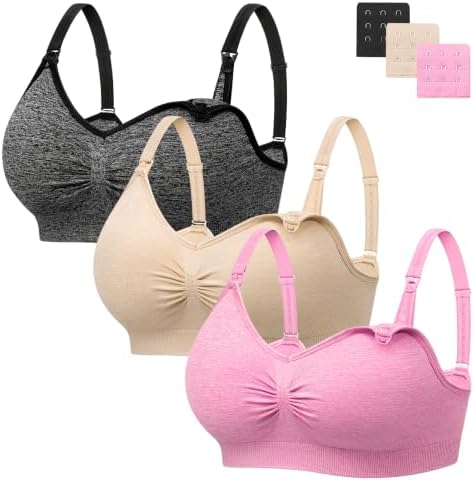 HBselect Nahtloser Schwangerschafts Still BH mit extra BH-Verlängerungen | 3er Set Still-BHs ohne Bügel, viele Farben & Größen wählbar, mit Stillverschluss für werdende und stillen