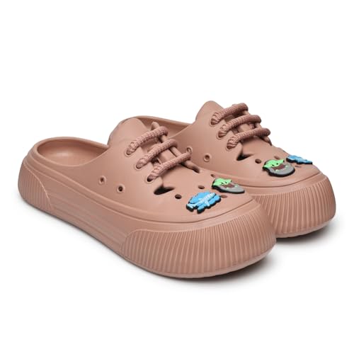 Image of YOHO Women Lace Up Clogs Sandals with Charms | Comfortable, Lightweight & Soft Shoes | Waterproof Monsoon Footwear & Rainy Slip ons for Girls | Wanderz CL