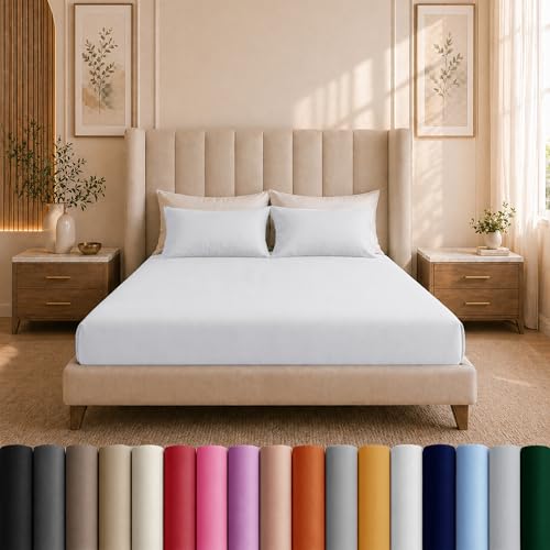 Moonlight Bedding Single Fitted Sheet - 25cm Deep Pockets Elastic White Fitted Bed Sheets - Brushed Microfiber Fade Resistant, Shrinkage & Wrinkle free Easy Care Fitted Single Bed Sheets (91 x 190 Cm)
