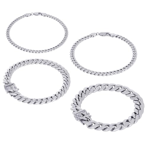 Nuragold 10K Real White Gold Miami Cuban Link Chain Bracelet 7