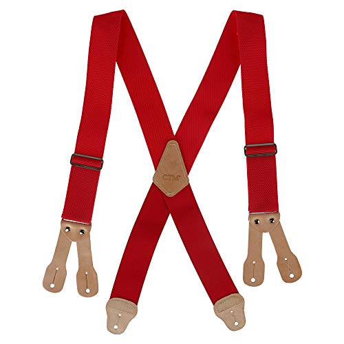 CTM Men's 2-Inch Wide Non-Elastic Button-End Work Suspenders, Red