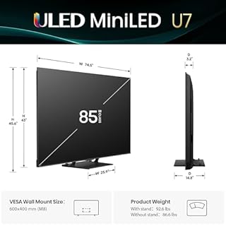 Hisense 85" U7 Mini-LED ULED 4K UHD Best Premium Gaming Google Smart TV (85U75QG, 2025 Model) - QLED, Native 165Hz, VRR 288, Up to 3000 Nits, HDR10+, Dolby Vision IQ · Atmos, IMAX Enhanced, 2.1.2 Ch