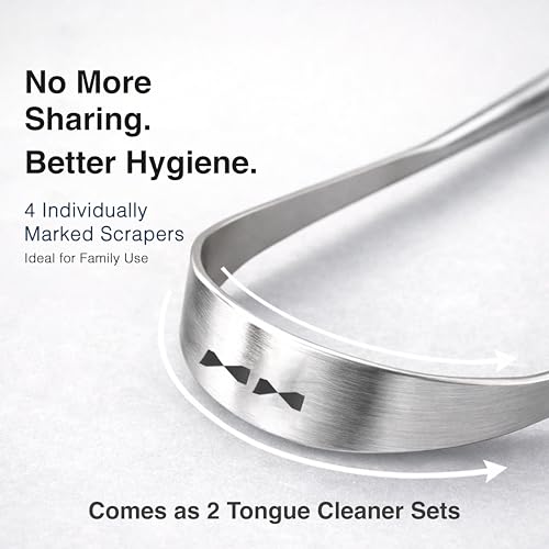Image of Pink Woolf Stainless Steel Tongue Cleaner for Adults | Premium Tongue Scraper with Unique Identification Mark | Rust-Resistant Oral Care Tool | Pack of 2 with Travel Case (2 Tongue Cleaner Box)