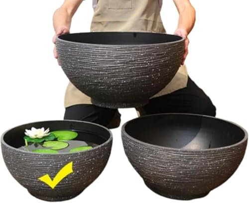 Zxyler 大型プラスチック製模造石金魚鉢 睡蓮鉢兼用 屋外飼育・水生植物・メダカ・ビオトープに最適 軽量頑丈れにくい大型植木鉢容器