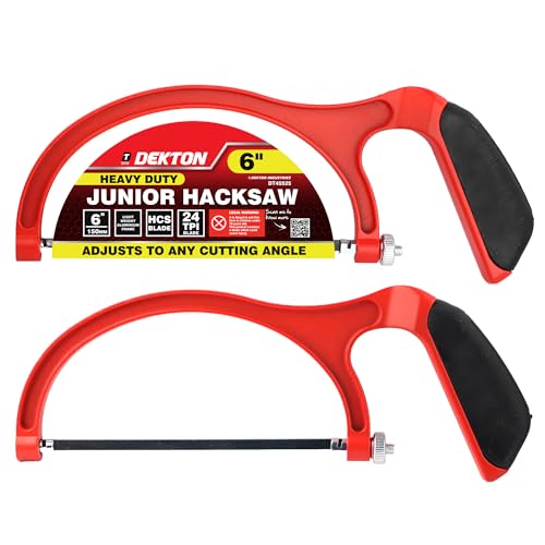Dekton Heavy Duty Junior Hacksaw-Heavy Duty Lightweight Aluminium Frame| Hcs Blade 24 Tpi, 6(150mm)| Adjusts To Any Cutting Angle| Ideal For Precision Cutting & Diy Projects| Adjustable Blade Tension