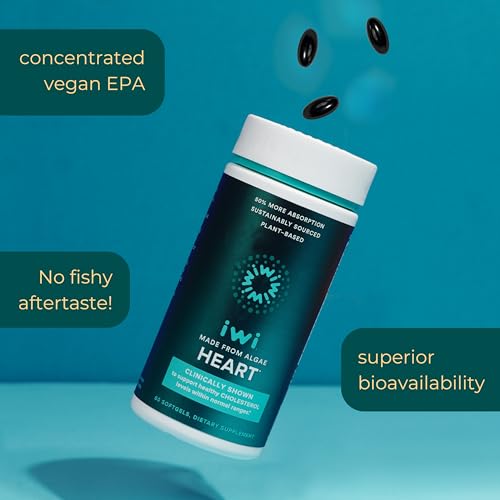 Image of Iwi Life Heart Omega-3, 60 Softgels (30 Servings), Vegan Plant-Based Algae Omega Fatty Acids + EPA, Heart Health Support Dietary Supplement, Krill & Fish Oil Alternative, No Fishy Aftertaste