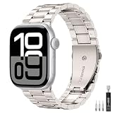 MoKo Metal Bands for Men Women Compatible with Apple Watch Ultra 2/Ultra 49mm,S10 46mm,9/8/7 45mm,SE2/SE/6/5/4 44mm,3/2/1 42mm,Adjustable Stainless Steel Strap Business Replacement Wristband,Starlight