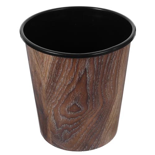 Image of EXCEART Wood Grain Trash can 8.9 Inch Plastic Wastebasket Small Round Garbage Bin for Home Kitchen Bathroom Office Storage