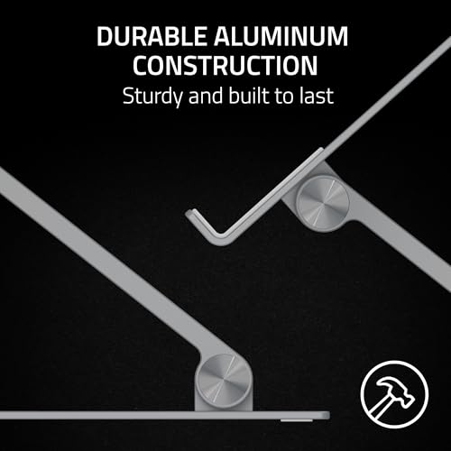 Image of Razer Adjustable Laptop Stand: Supports Phones, Tablets, Laptops, Macbooks up to 18 inch - Adjust Height and Tilt - Durable Aluminum Construction - Vented Design - Foldable for Storage & Travel - Mercury