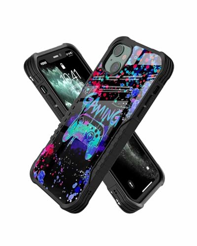 KWSAAHU Compatible with iPhone 15 Case Anti Slip Shockproof Hard PC Back Soft TPU Prevention Protective Case Unique Design Fashion Print for Men Women - Gaming