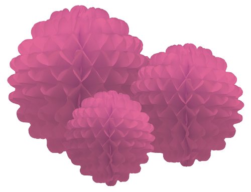 Party Partners Design Hanging Honeycomb Tissue Magenta Pom-Pom Decoration Balls, Set of 3