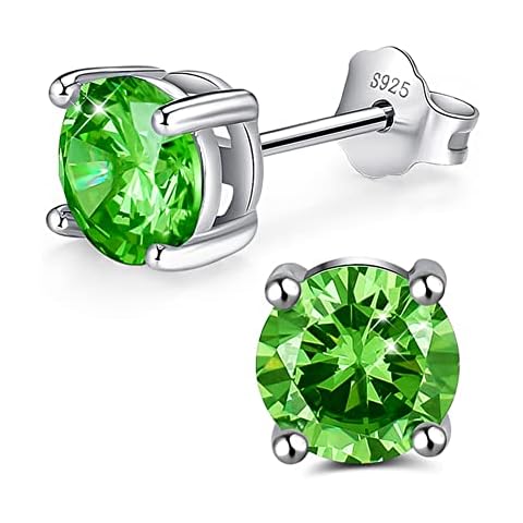925 Sterling Silver Birthstone Stud Earrings For Women Sparkling Round Cut CZ Birthstone Small Stud Earrings Cover