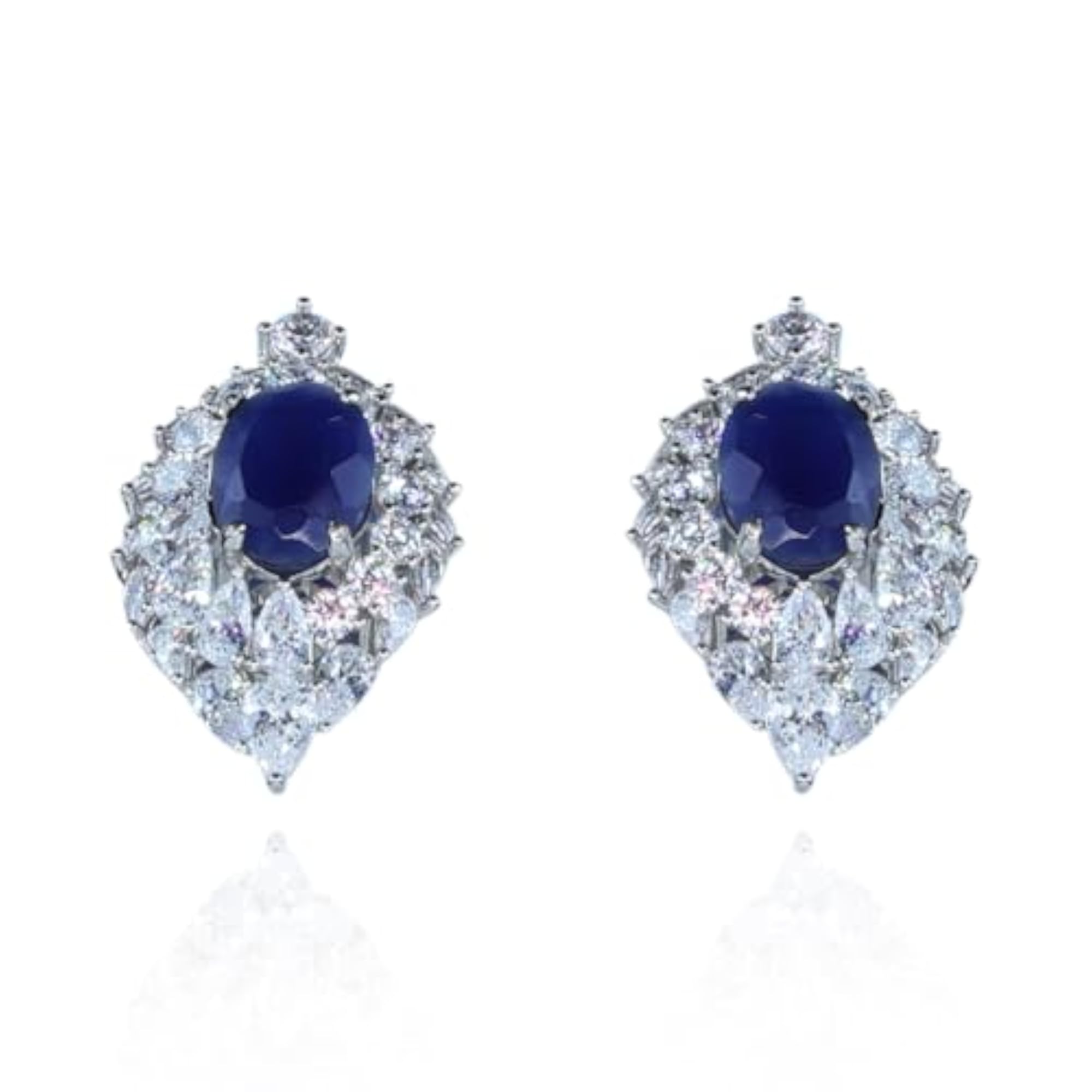 Women's Rhodium-Plated Blue Stone Stud Earrings, Sweat-Resistant