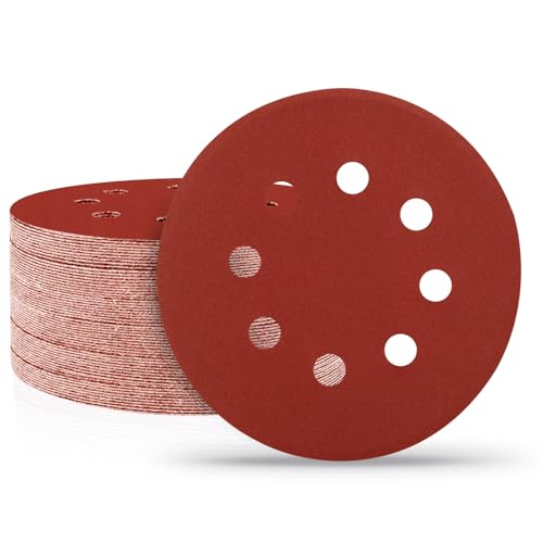 Huopueit 100 PCS 5 Inch Sanding Discs 320 Grit, 8 Hole Aluminum Oxide Hook and Loop Round Sandpaper for Random Orbital Sander