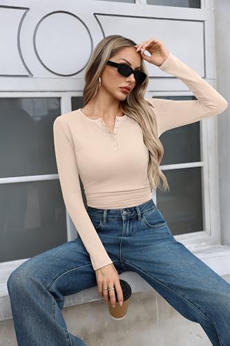 Zeagoo Women's Long Sleeve Shirts Henley Ribbed Knit Slim Fit Basic Tops Casual Trendy Clothes4