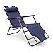 Produktbild Relaxdays Sonnenliege klappbar HBT 35 x 60,5 x 153 cm Gartenliege 3-fach verstellbar mit Polyesterbezug und Armlehnen Liegestuhl zum Klappen mit abnehmbarem Kopfpolster als Campingstuhl, dunkelblau