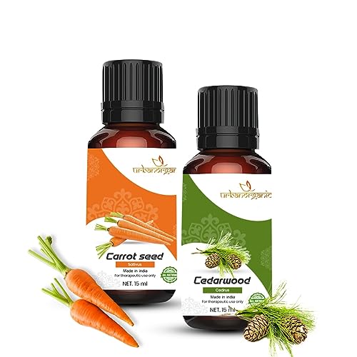 Image of Essential Oil Combo Pack of 2 15ml Each Carrot Seed Cedarwood Pure Natural Therapeutic Grade Undiluted Oil for Skin Care Hair Growth Aromatherapy Use