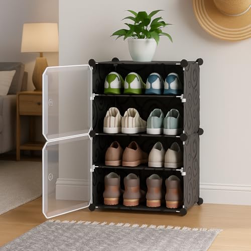 KRISHYAM® Modular Plastic Shoe Storage Cabinet with Transparent Door, Stackable Multi-Tier Shoe Organizer for Home, Bedroom, Closet & Entryway, Durable Dust-Proof Footwear Storage Rack