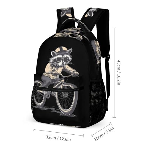 Raccoon Riding A Bike Travel Backpack Lunch Box Pencil Case 3Pcs Set for Men Women Office Outing University2