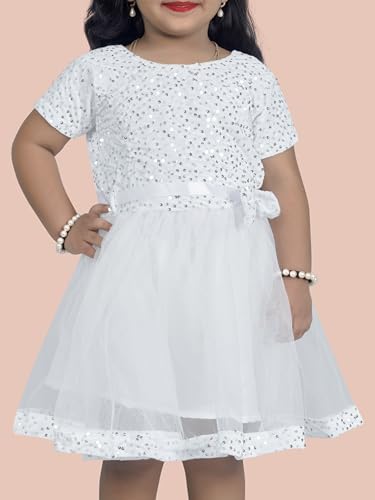 Image of Charming Girls' Kids Velvet & Net Frock with Knee-Length Short Sleeve A-line Round Neck Fit and Flare and Back Zipper Closure|Kids Dress for Baby Girls Birthday Outfit